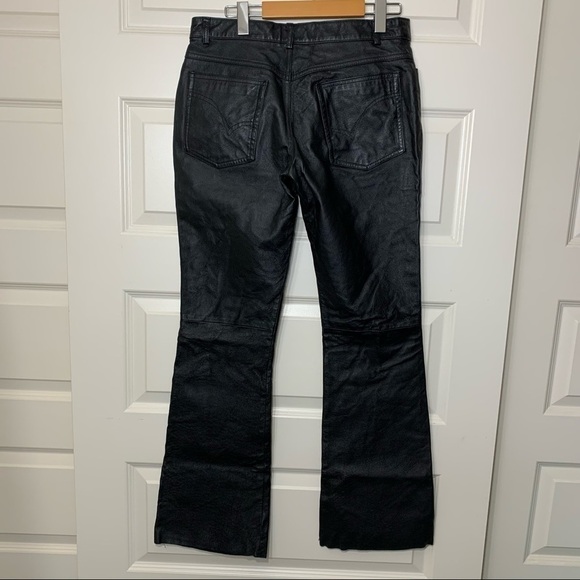 Fairweather Black Genuine Leather Pant Size 10 Motocycle Jeans Style Flare Leg - Picture 8 of 13